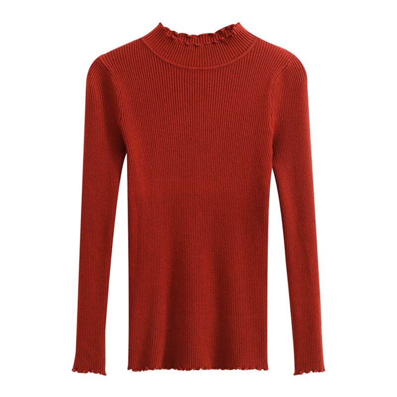 Wixra Womens Sweaters Turtleneck High Stretch Pullovers Long Sleeve Solid Sweaters Pulls Autumn Winter Women Clothes: Brick Red
