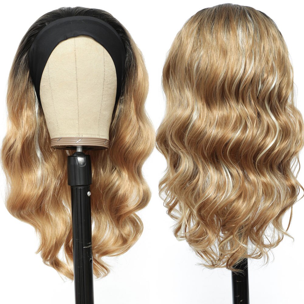 Ombre Headband Synthetic Hair Wigs Body Wave Glueless None Lace Front Wig Easy to Wear Wig for Black Women