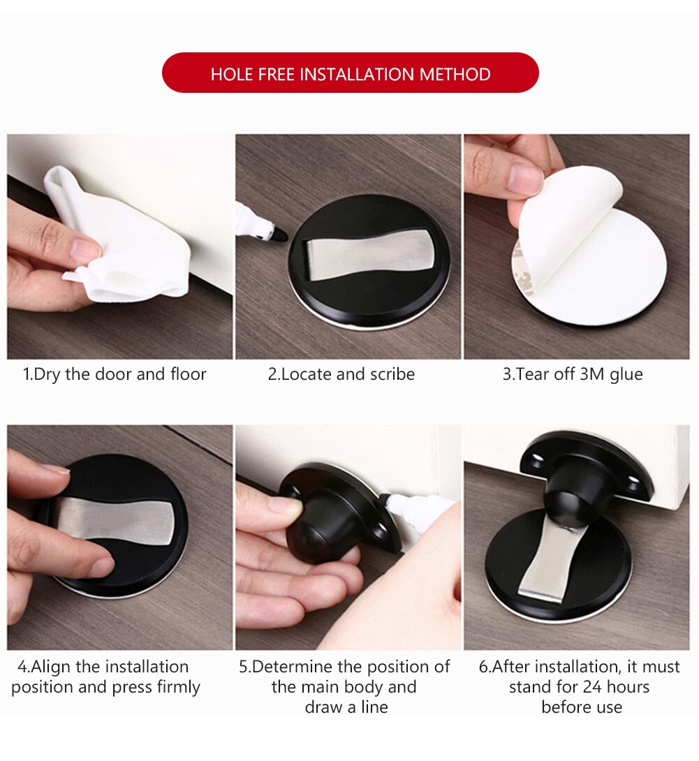 Home Improvement Magnetic Door Stops 304 Stainless Steel Door Stopper Door Holders Catch Floor Nail-free Doorstop Door Hardware