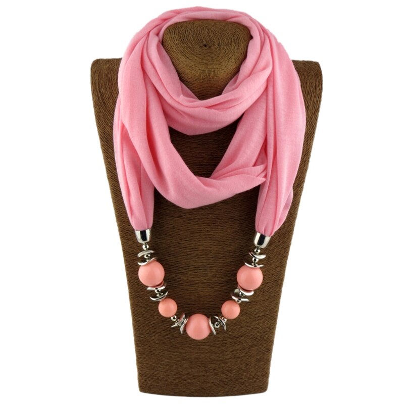 Womens Neckerchief Ring Scarf Necklaces Beads Solid Color Jewelry Shawl: 7