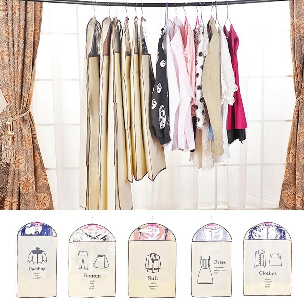 Newest Waterproof Thickened Nonwovens Clear Dust-proof Cloth Cover Suit/Dress Garment Bag Storage Protector