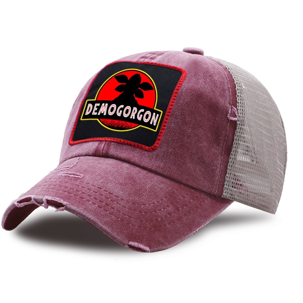 Stranger Things Demogorgon Snapback Hat Unisex Mesh Baseball Caps Summer Casual Riding Hats Hip Hop Outdoor Vintage Fray Cap: wine red6