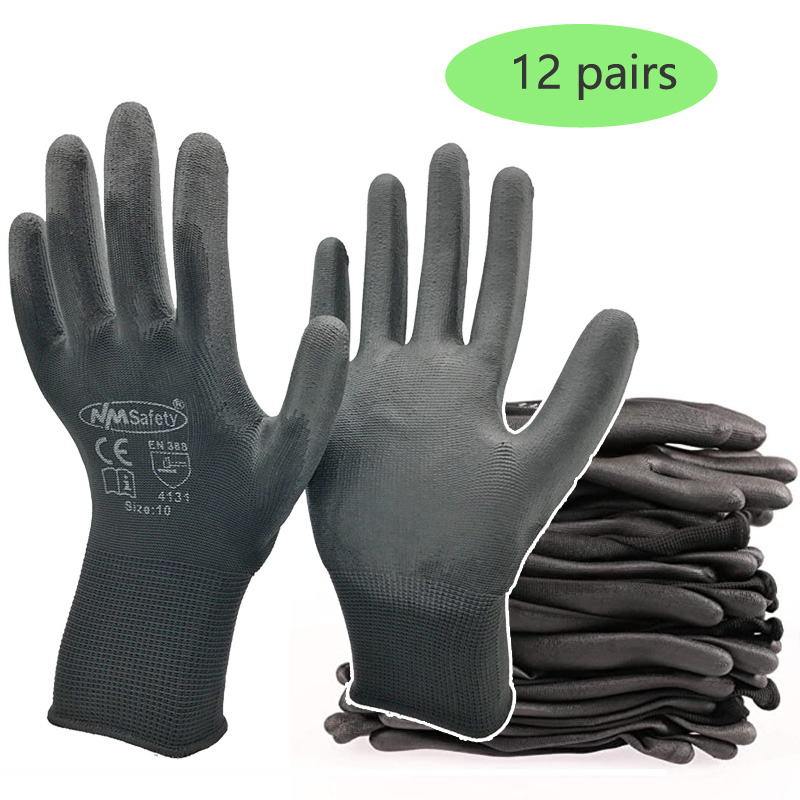 24Pieces/12Pairs Knitted Safety Work Glove Construction Security Garden Rubber Industrial Working Gloves: green / S