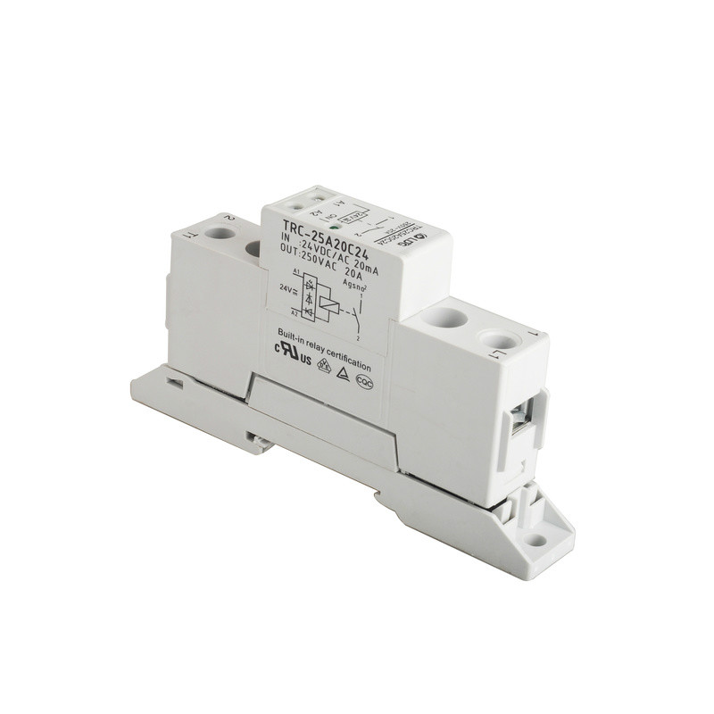 Thin Type Din Rail DC/AC 24V 20mA Input 250VAC 20A Output Soft Starting Relay Electromagnetic Module Relay TRC-25A20C24