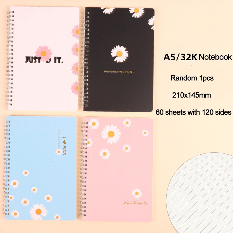 Kawaii Loose-leaf Notebook Diary Horizontal line Notebooks Diaries Cute Student Notepad planner School Office Supplies 210x145MM: 885 Random 1pcs