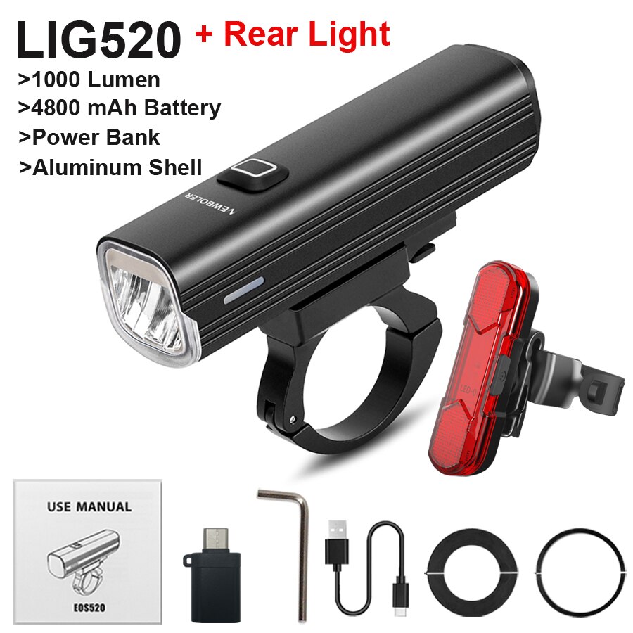 NEWBOLER-luz delantera para bicicleta, linterna recargable vía USB, resistente al agua, para ciclismo de montaña o carretera: LIG520 Rear Light