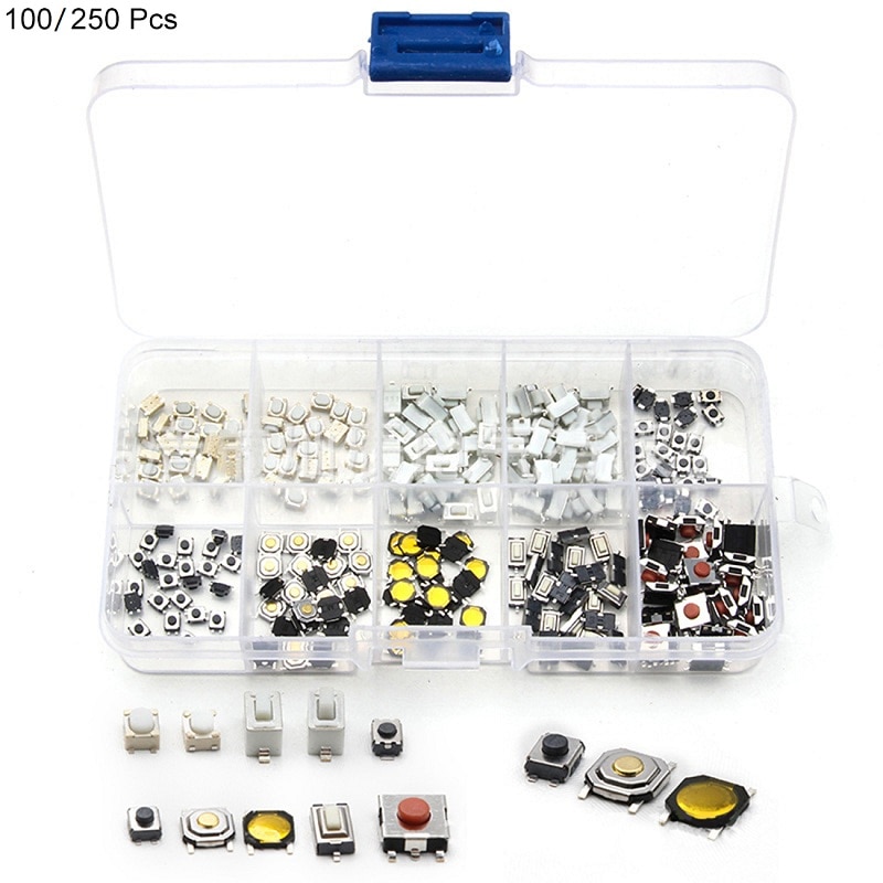 Tactile Push Button Switch Kit 10 models 250 pcs Micro Momentary Switch Car Remote Control Button Switches Assortment Set