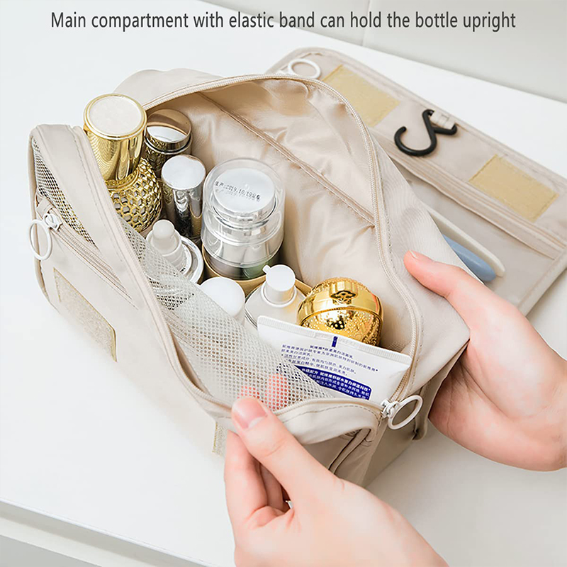 Bolsa de aseo portátil con gancho colgante para mujer, estuche de maquillaje, almacenamiento de baño, impermeable, bolsa de cosméticos de viaje de gran capacidad