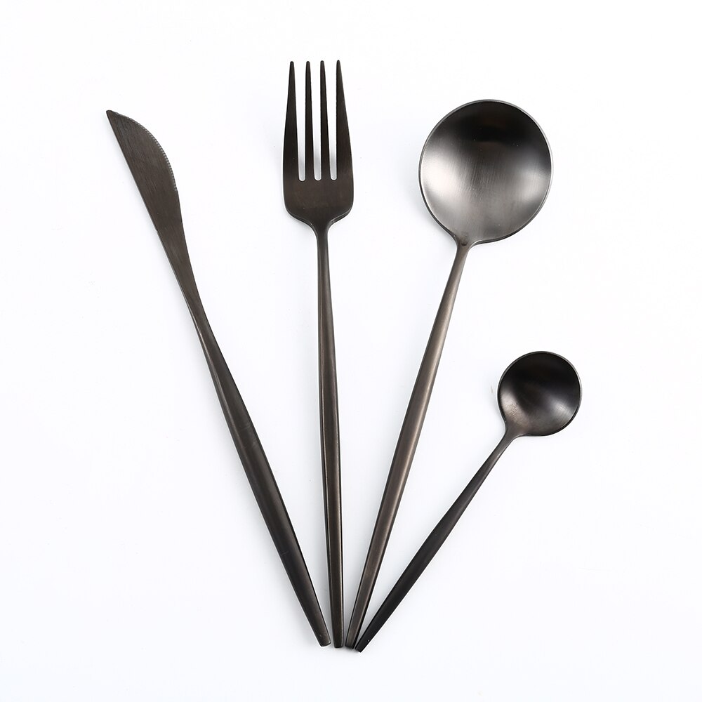 Blanc argent acier inoxydable ensemble de couverts couteau cuillère fourchette cuisine vaisselle Steak couverts maison vaisselle haut de gamme Service de dîner: black