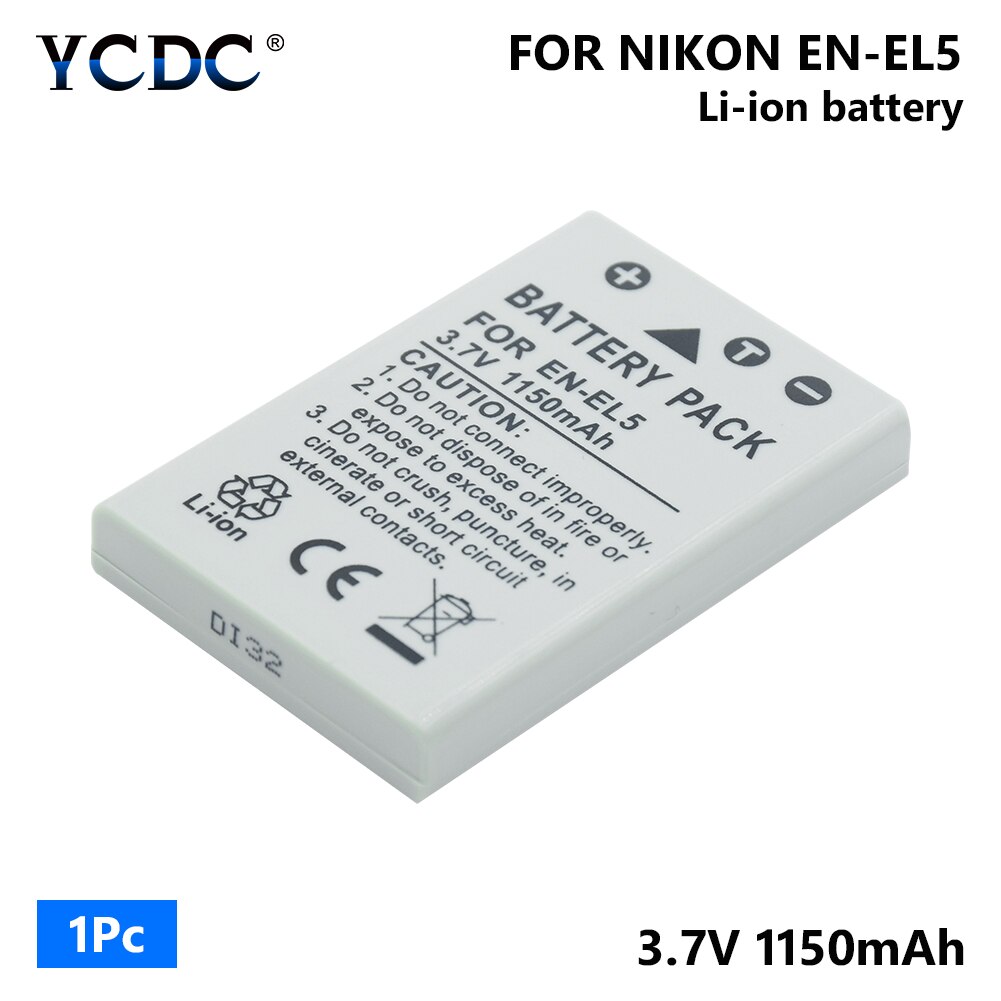 1/2 Pieces EN-EL5 ENEL5 EN EL5 3.7V 1150mAh Li-ion Camera Battery for Nikon Coolpix 3700 4200 5200 5900 7900 P3 P4 P500 P510: 1 piece battery