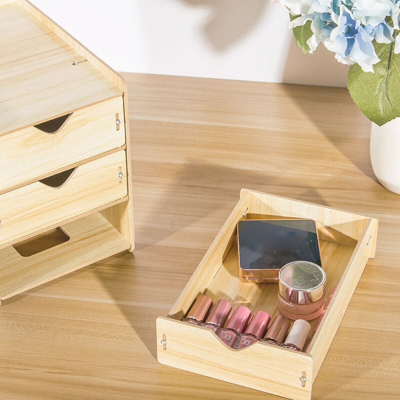 DIY Wooden Multi-layer Drawer Desk Set Wood Board Storage Box Desktop Finishing Tool Drawer Organizer Office Home Supplies