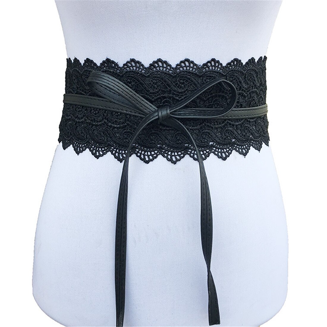 Cinturones de cuero suave de encaje para mujer, cinturones de lazo ajustables anchos, lazo Multicolor, accesorio salvaje para vestidos, Tops, decoración,: Balck