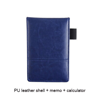 stationery small pocket notebook A7 PU leather notepad business work note book daily memo planner with calculator: blue