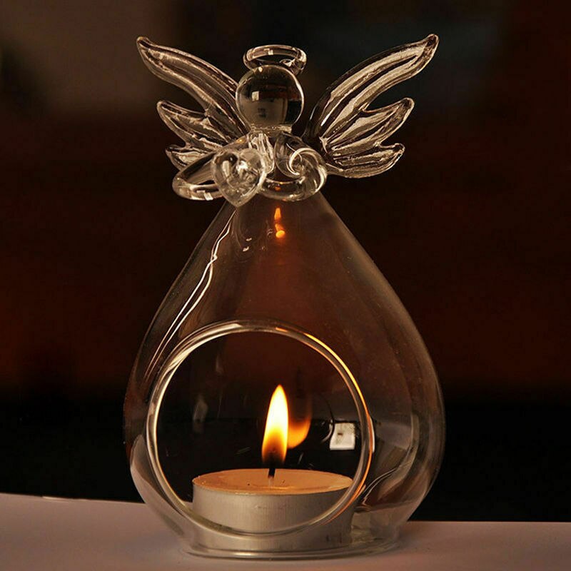 Romantic Angel Glass Crystal Hanging Tea Light Candle Holder Home Party Wedding Decor Fashionable Candlestick