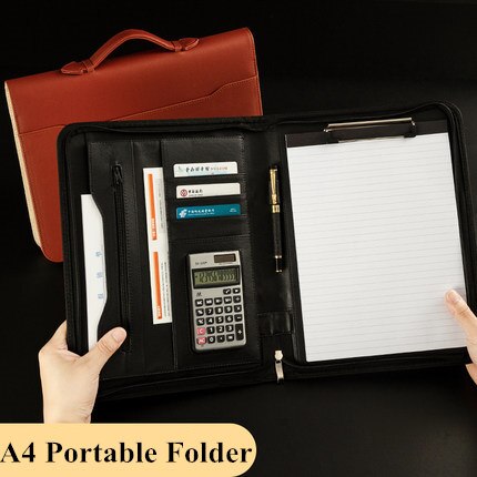 A4 Zipper Padfolio Portable File Bag Luxury Folder With Calculator Organizer Memo Pads Business Manager Briefcase Stationery