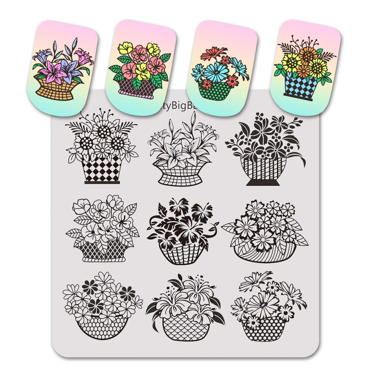 Plantillas para estampación de uñas BeautyBigBang, plantillas para estampado a rayas con código de barras, plantillas para imágenes de árbol de cebra, plantilla rectangular para estampación de uñas BBB 033