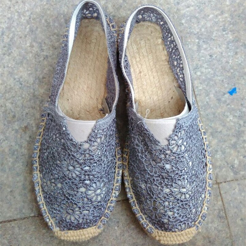 Kvinder lejligheder espadriller blonder halm fisker sko sommer hult hul fritidssko stor størrelse dame hamp reb sandal sko
