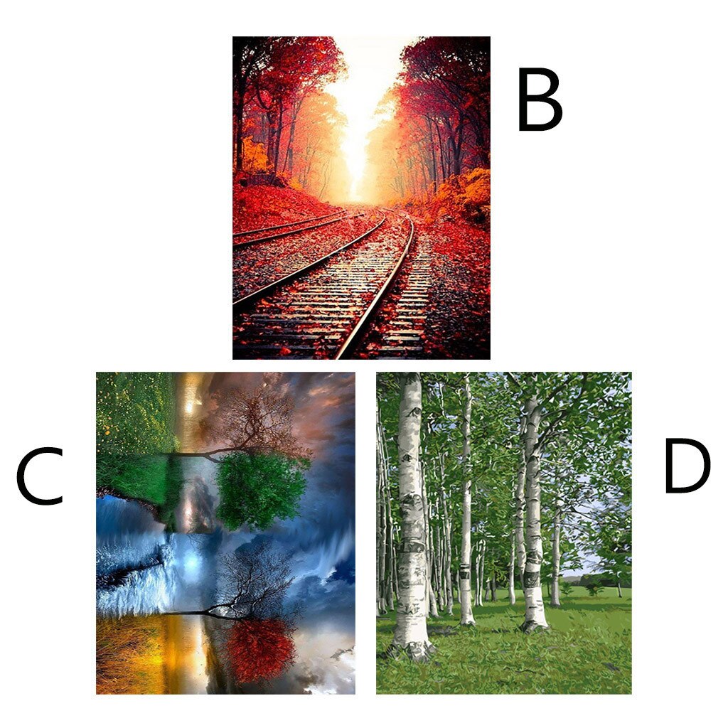 Peinture à l'huile avec numéros de paysage d'arbres sans cadre, quatre saisons, bricolage sur toile, création pour enfants et adultes
