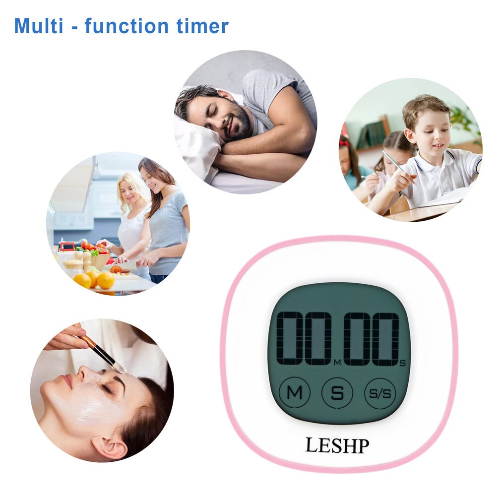 LESHP Square Touchable LCD Digital Screen LED Backlight 4 Digits Display Digital Magnetic Back Kitchen Timer Countdown Timer