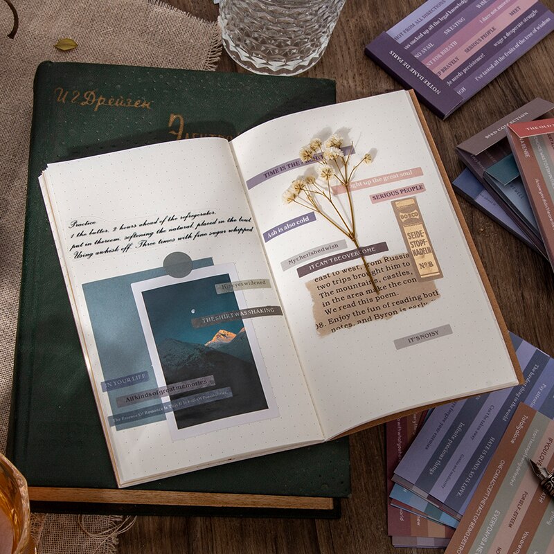 English Library Series English Phrases Stickers book Journal Decorative Paper Sticker Aesthetic Scrapbooking Label Stationery