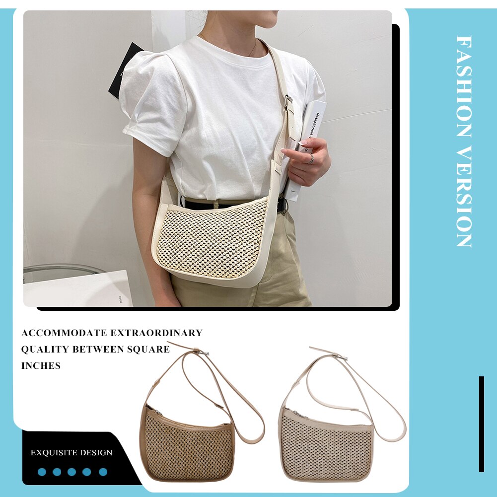 Kleine gewebte hobo-umhängetasche für damen, lässige handtasche für strandurlaub, crossbody-tasche