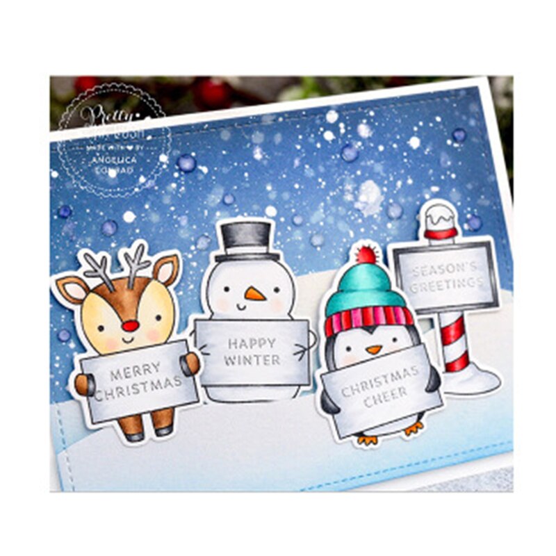 Pingouin bonhomme de neige tableau d'affichage tampons clairs et matrices de découpe en métal bricolage Scrapbooking papier Photo Album artisanat joint poinçon pochoirs: Die and Stamp