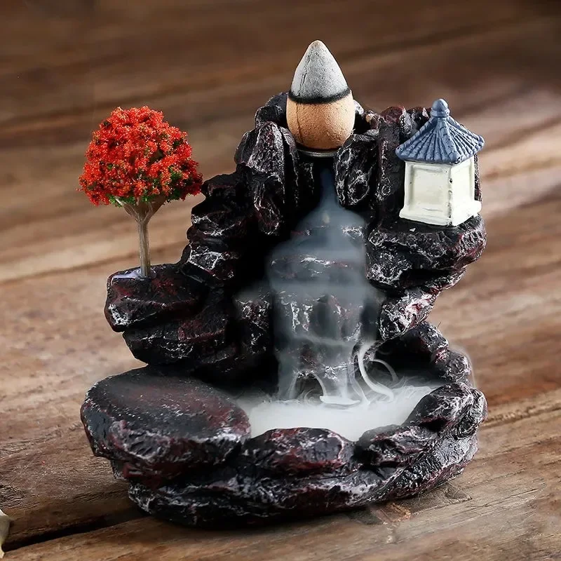 Quemador de incienso montañas río cascada fragancia chimenea reflujo Aroma humo Zen incensario titular decoración para el hogar: Rojo