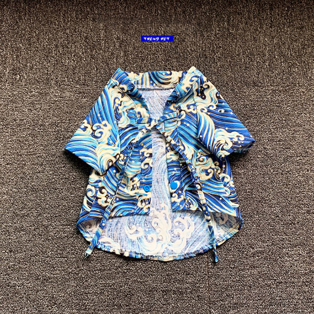 Tide Brand Pet Clothes Original Japanese Kimono Waves For Small Medium Large Dogs Spring And Summer Cat Ware Cool Fation: Blue / XXXL