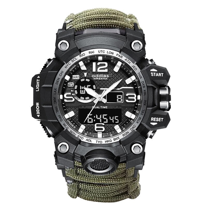 Sport Multi-Functionele Led Elektronische Horloge Dubbele Display Fluitje Waterdichte Lichtgevende Outdoor Mannen Trending Horloge: green