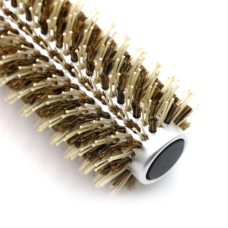 Escova redonda de cabelo profissional para salão de beleza, cerdas de javali de cerâmica, antiestática e resistente ao calor, ferramenta de estilo para cabeleireiro e barbeiro