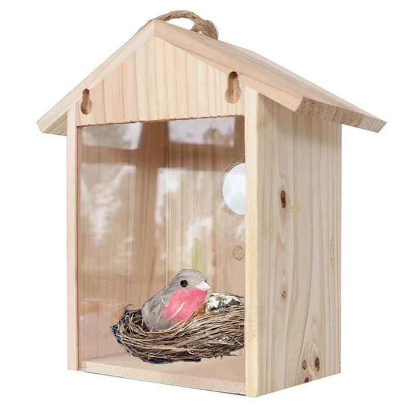 Birdhouse Bird Feeder Wooden Hanging Nest Box Natural Wood Bird Feeding House Outdoor Window Cage with Suction Cups: as show
