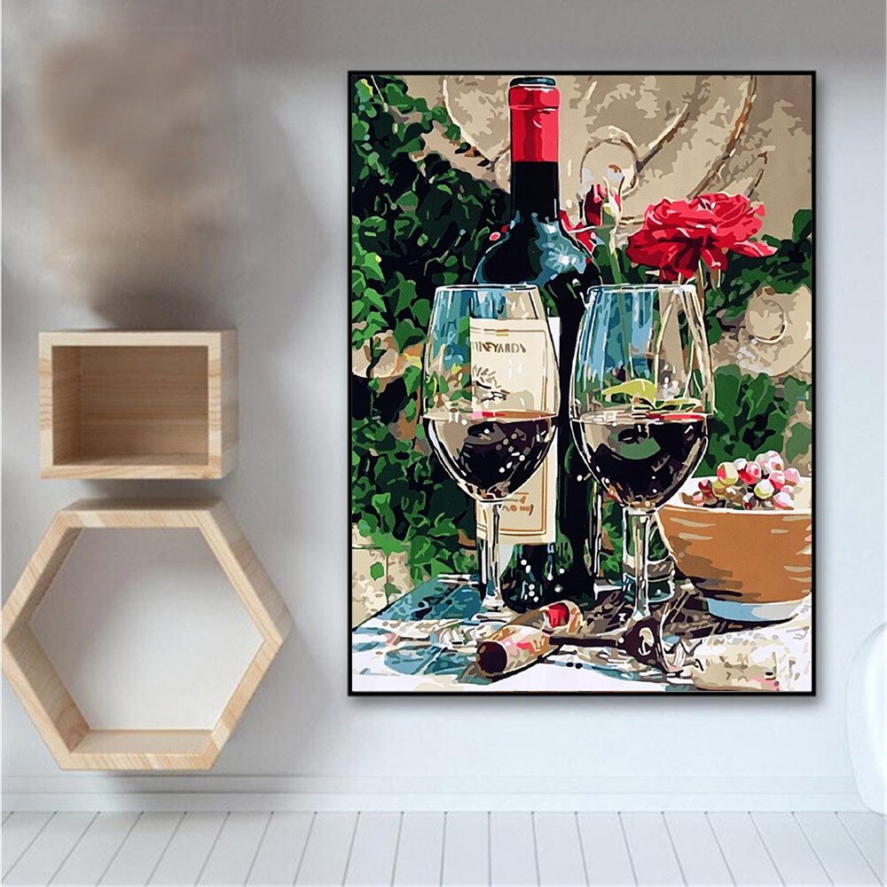 Kit De Pintura Por Números - Botella De Vino Y Uvas, 40x50 Cm, Incluye Lienzo, Pinturas Y Pinceles, Ideal Para Decorar Y Relajarse