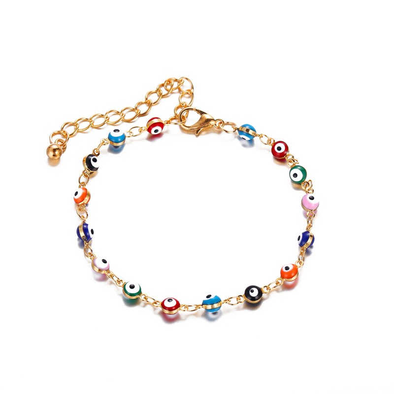 Tobilleras de abalorios Bohemias de ojos turcos multicolor para mujer, pulsera de tobillo de concha de tortuga, pulsera de pie, joyería de playa de océano: JL037A