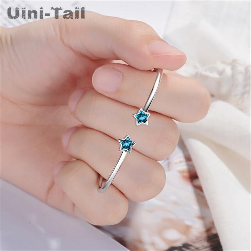 Uini-Tail 925 sterling silver blue blue five-pointed star bracelet star open blue trend bracelet GN547