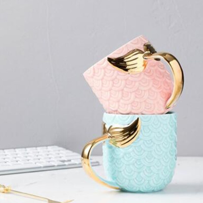 Ceramic Mermaid Tail Handle Cup Water Cup Continental Breakfast Cup Mug Novelty Water Cup