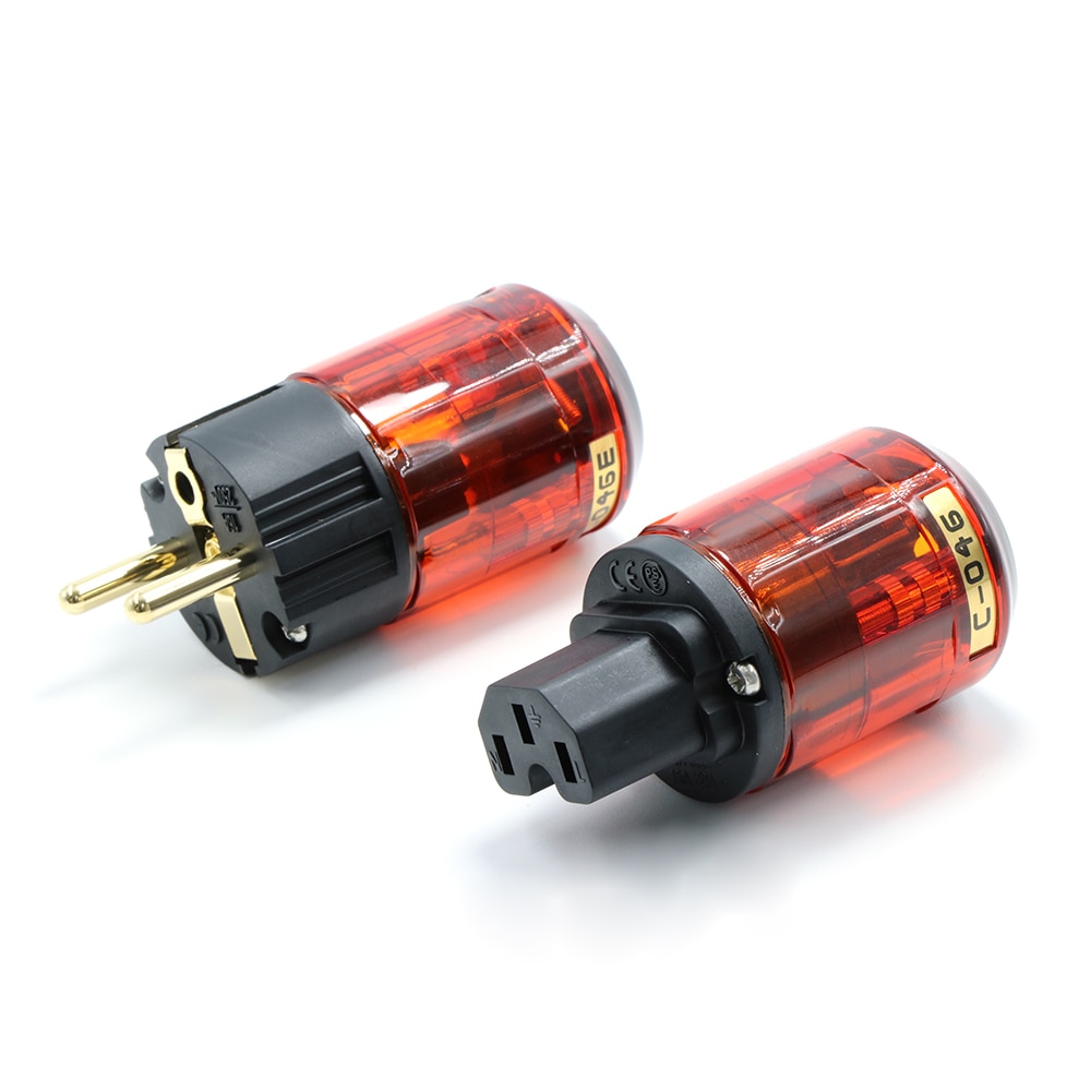 Höhe P046E + C046 Gold-Überzogene Durcheinander SCHUKO Energie Stecker EUR Energie Stecker hifi EU AC Energie stecker