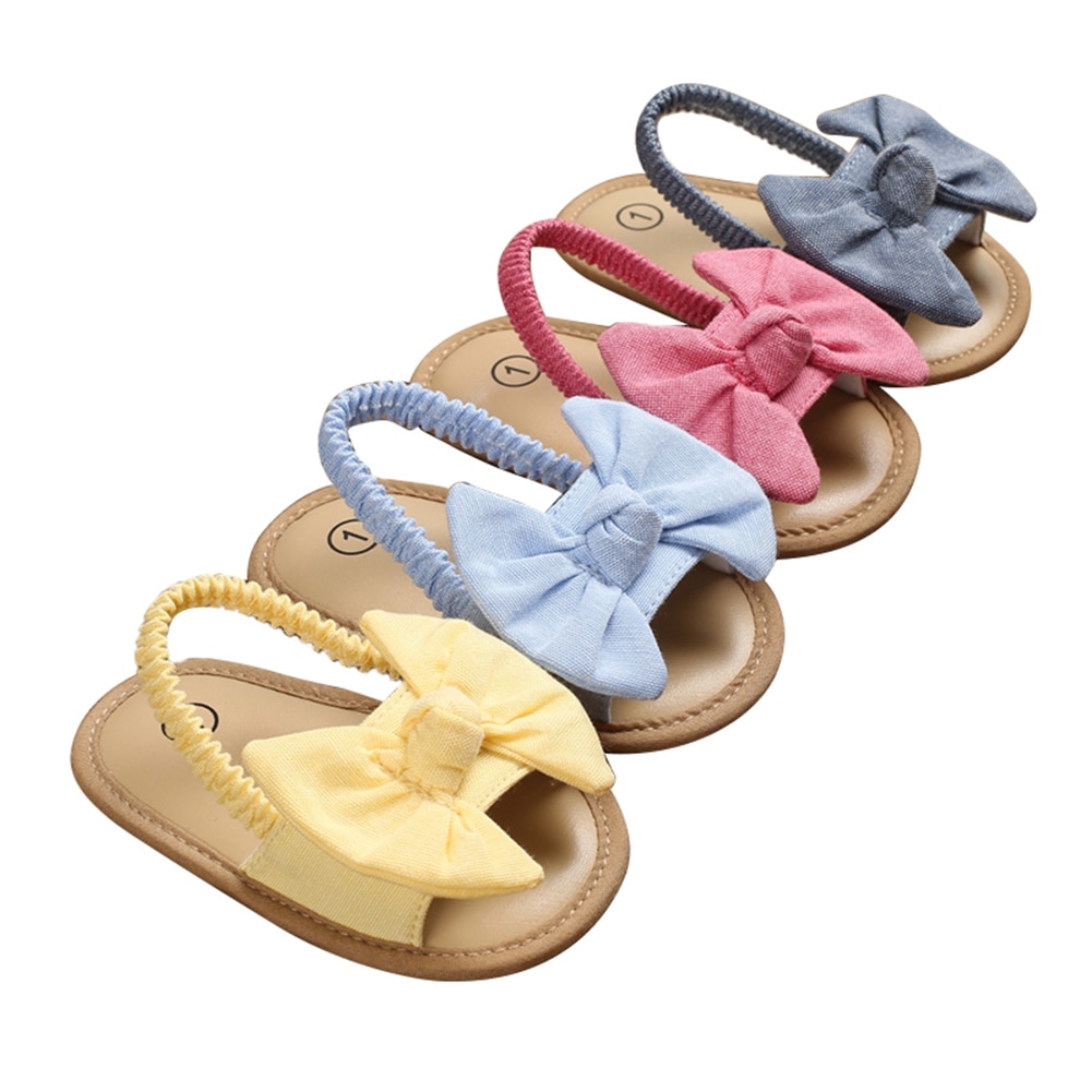 Baby Meisjes Boog Knoop Sandalen Zomer Zachte Zool Platte Prinses Jurk Schoenen Baby Antislip Babyschoenen