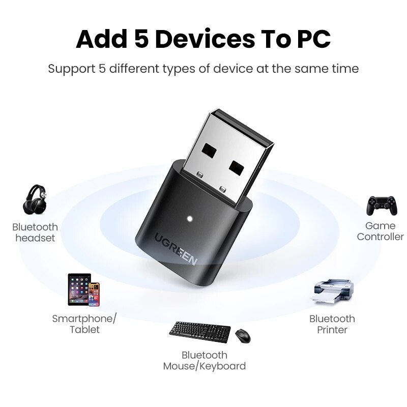 Ugreen-adaptador receptor Bluetooth 5,0, Dongle USB EDR para PC, transferencia inalámbrica, auriculares, altavoces, ratón, adaptador Bluetooth 5,0