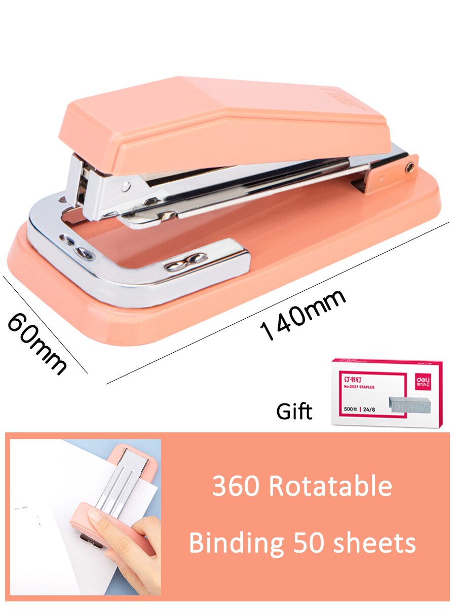 360 Rotatable Heavy Duty Stapler Standard Long Stapler Stapling Use 24/6 26/6 24/8 26/8 Staples Office Bookbinding Supplies: Pink