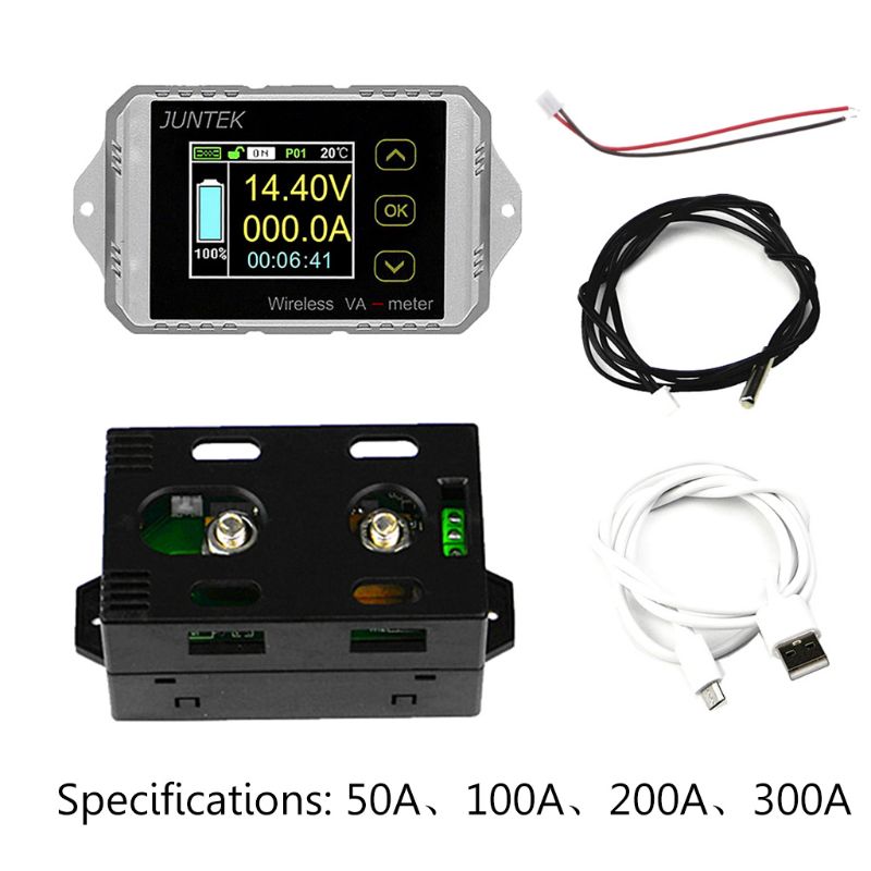 DC 120V 50A~300A Wireless Ammeter Voltage KWh Watt Meter Car Battery Coulometer
