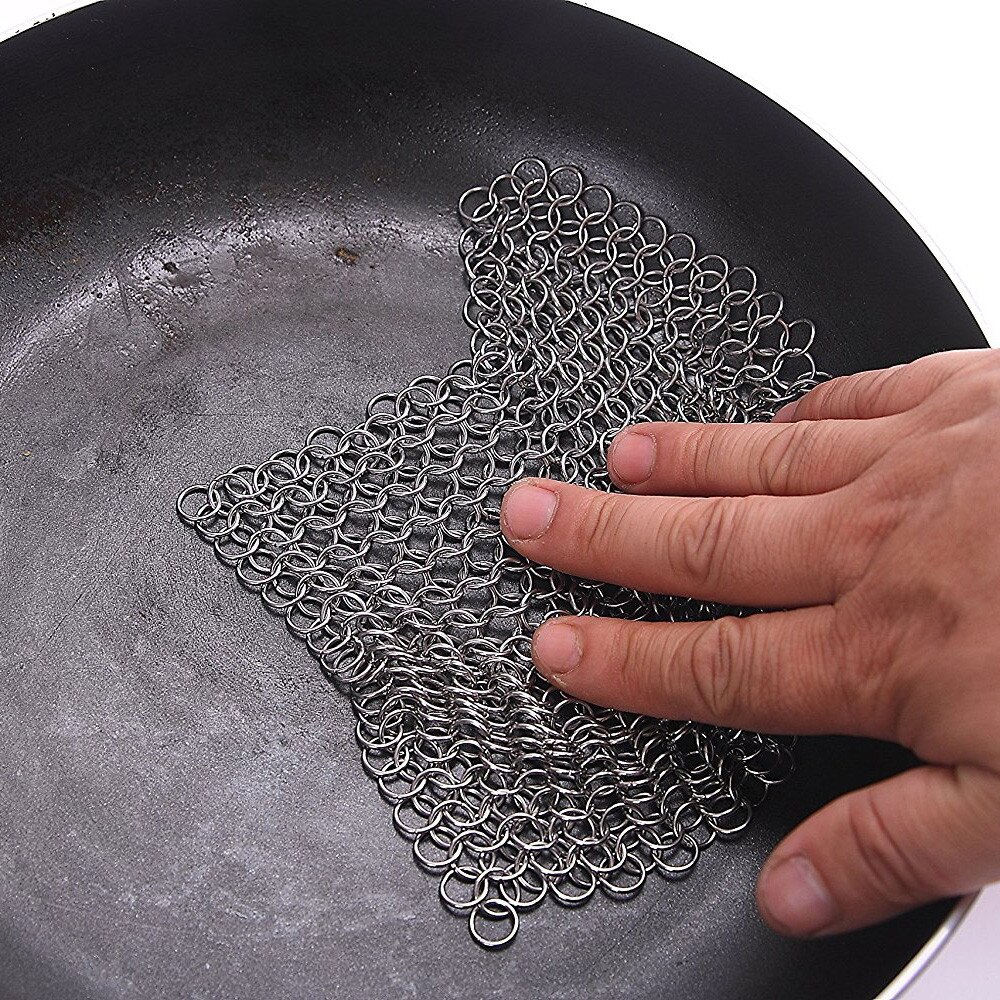 Cast Iron Cleaner Stainless Steel Chainmail Kitchen Tools Pan Scrubber Anti-rust 15x15cm