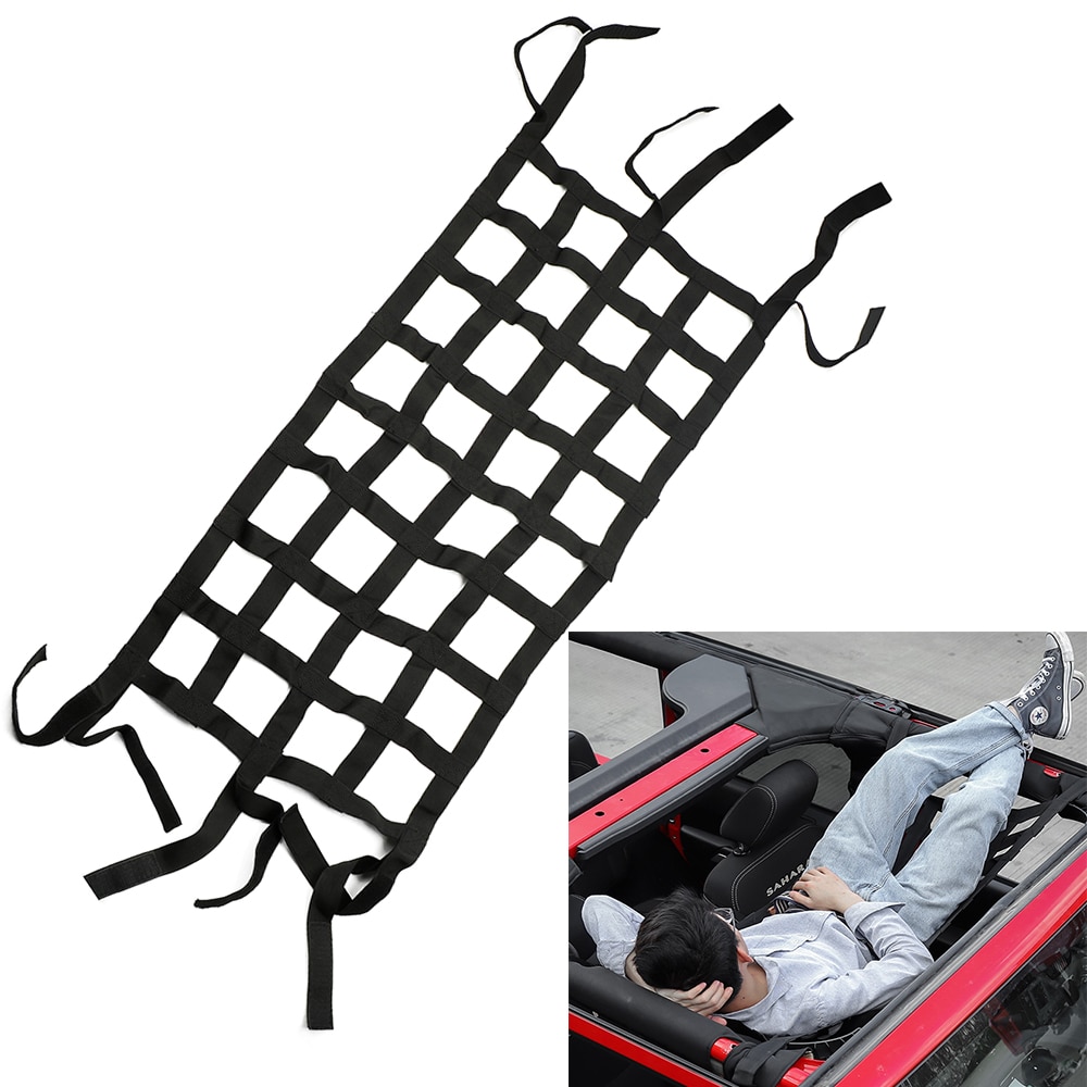 Black Heavy Duty Cargo Net Cover For Jeep Wrangler TJ JK 07-18 Multifunctional Top Roof Storage Hammock Bed Rest Network Cover