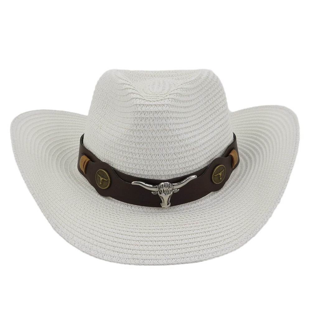 Qbhat unisex papir cowboy hatte bred skygge solbeskyttelseshætte mænd kvinder strand solhat solskærm cap jazz stråhat sombrero: Hvid