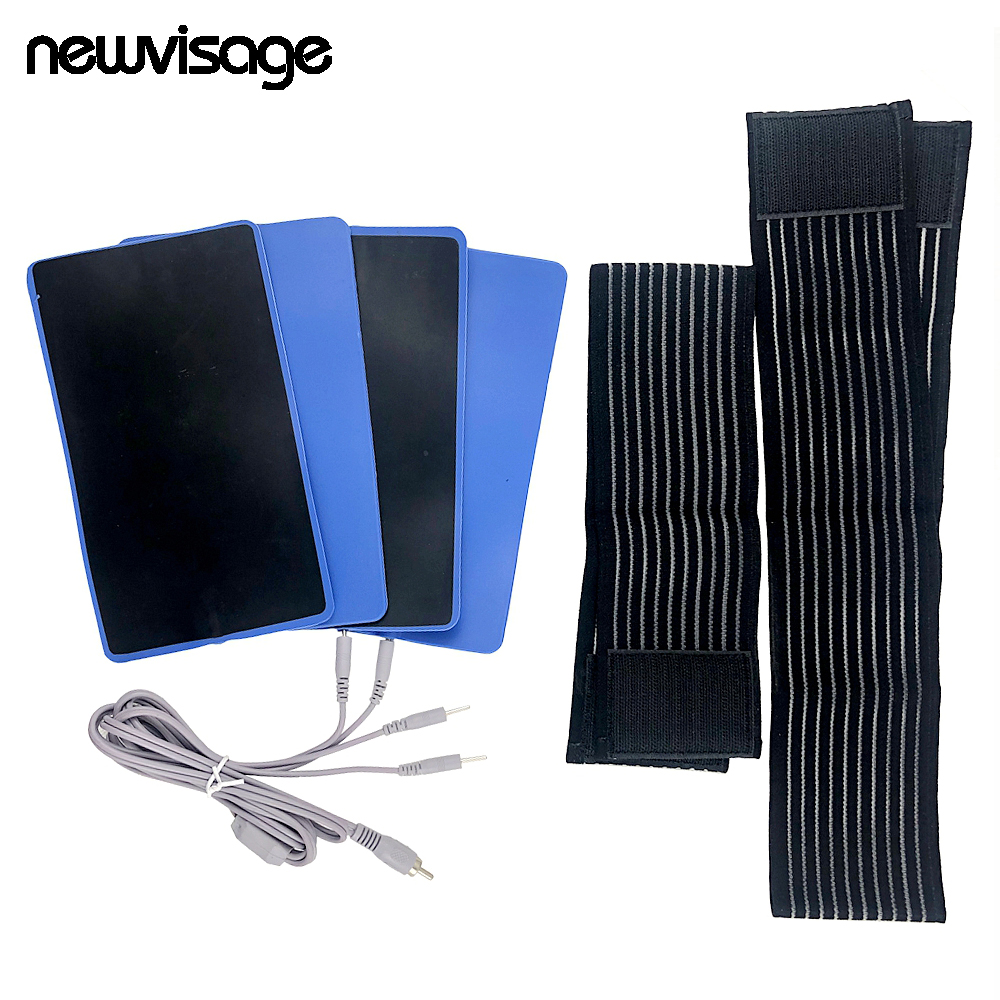 RCA Plug Cable with 4 Output Plugs EMS Electrode Patch Microcuttent Conductive Silicone Paddle Elastic Strict Kit