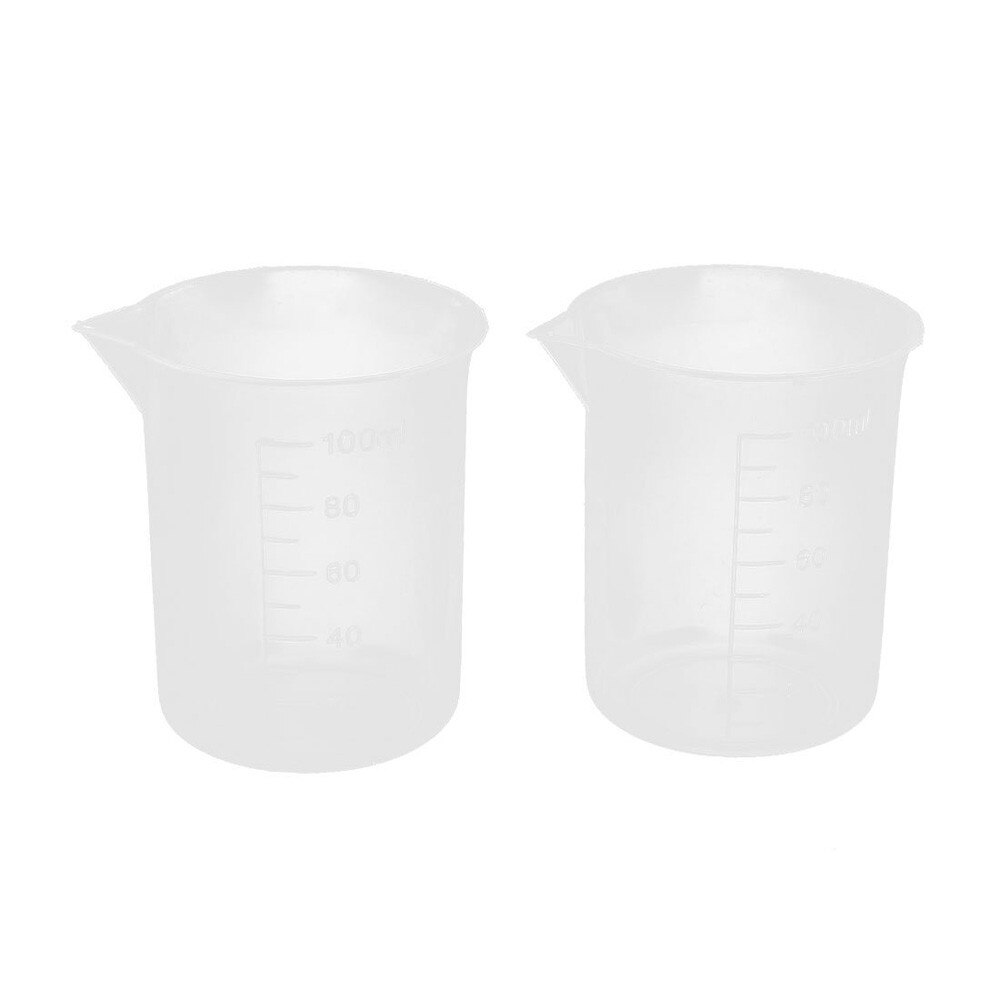 2Pcs 100mL Clear Plastic Measure JugCup Graduated Beaker Clear Measuring Cup for Baking Beaker Liquid Measure Jug Cup Container: Default Title
