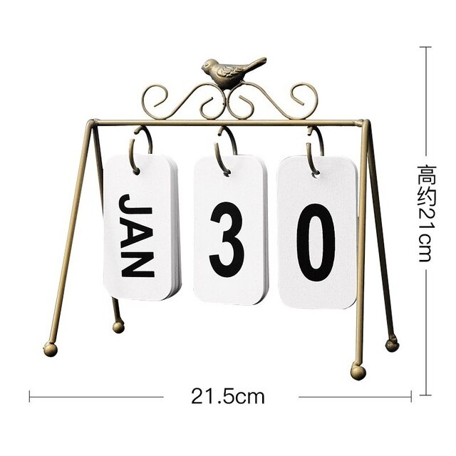 DIY Iron Bird Page Flip Calendar Decoration Crafts Wooden Perpetual Calendar Home Decoration Accessories Modern: C