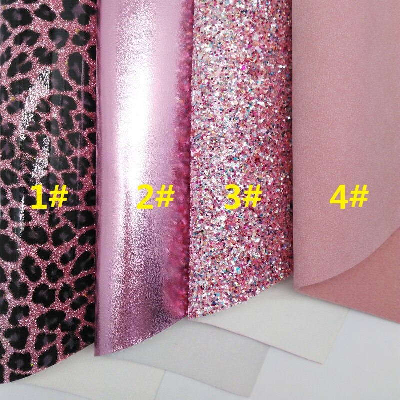 Rosa glitter tyg, leopard konstläder tyg, mocka syntetiskt läder lakan för rosett  a4 8 " x11 " blinkande ming  xm288: 1 uppsättning