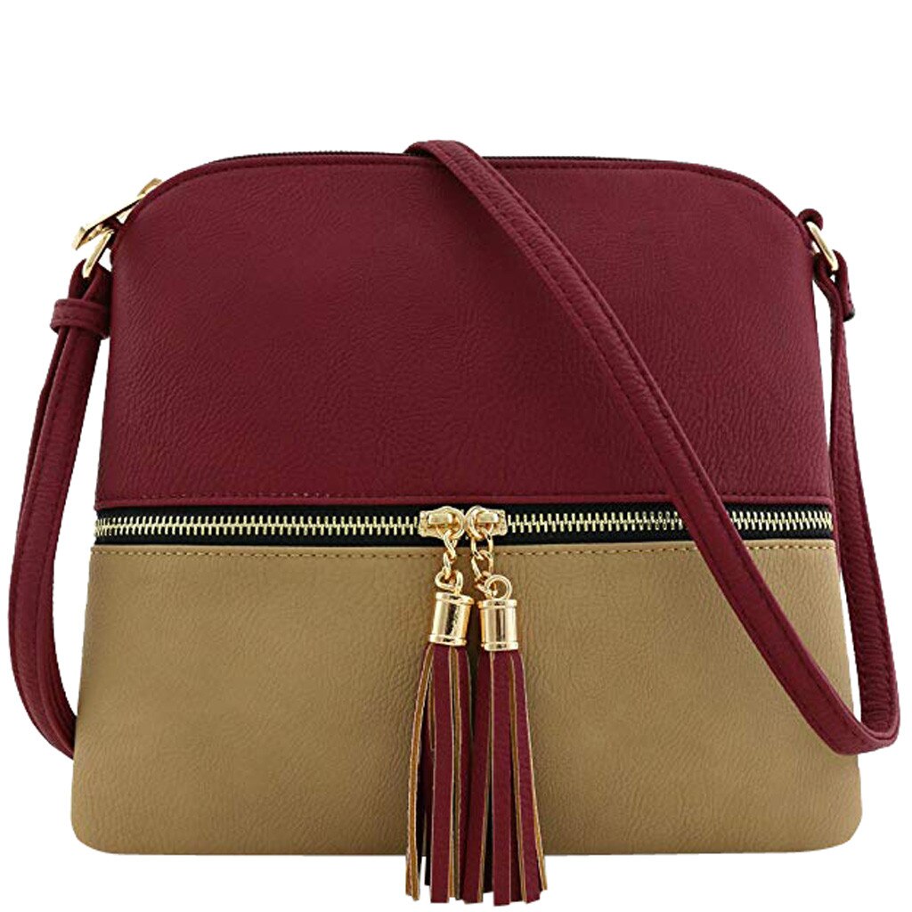 Women Leather Crossbody Bag Casual Handbag Female Tassel Shoulder Bags Ladies Zipper Flap Messenger Bag Phone Purse Torebka