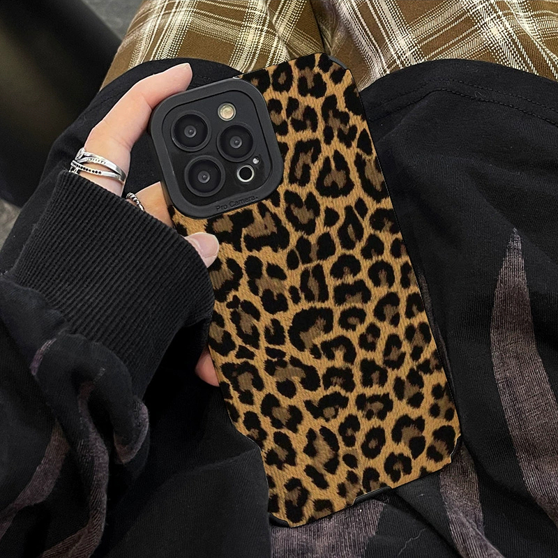 Coque de téléphone à imprimé léopard marron INS, étui souple antichoc pour iPhone 15 12 13 14 11 Pro Max MiNi 7 8 Plus X XS XR SE: Tissu de coton