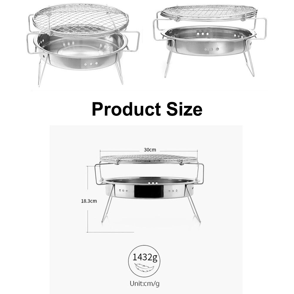 Round Portable Stainless Steel Folding Grill Firewood Charcoal Barbecue Grill Outdoor Camping Mountaineering Picnic BBQ Tools